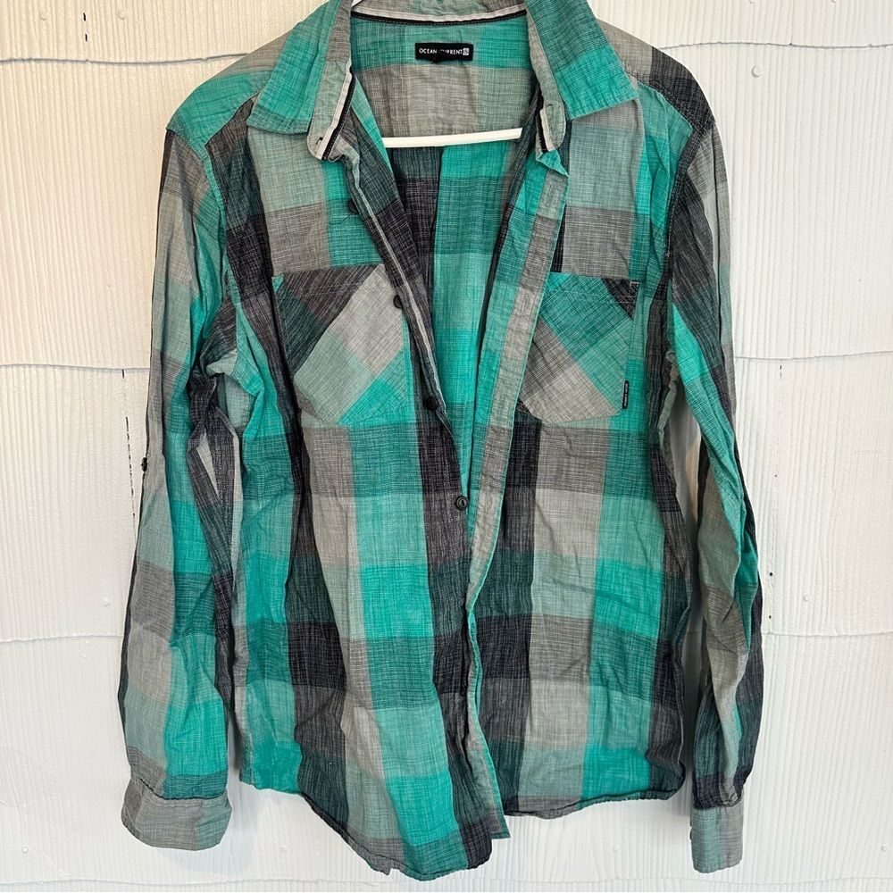 Ocean Current Men’s XL Teal Plaid Casual Button Down Long Sleeve Shirt